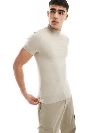 ASOS Essential muscle fit high neck t-shirt in stone