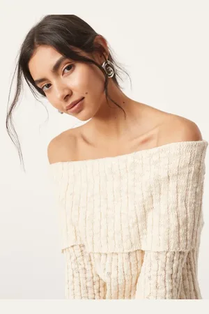ASOS Knitted bardot layered long sleeve top co-ord in cream