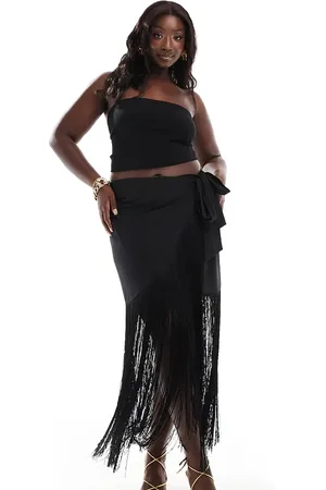 ASOS ASOS DESIGN Curve satin wrap fringe maxi skirt in