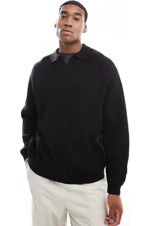 ASOS Knitted oversized fisherman rib notch neck jumper in