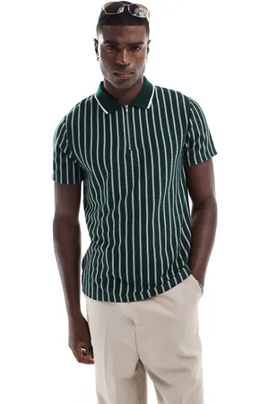 ASOS Zip polo shirt in with stripes