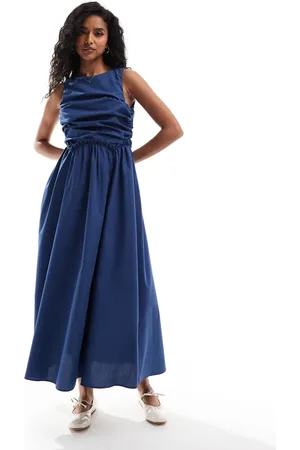 ASOS Sleeveless midi dress with ruched bodice detail in dusk