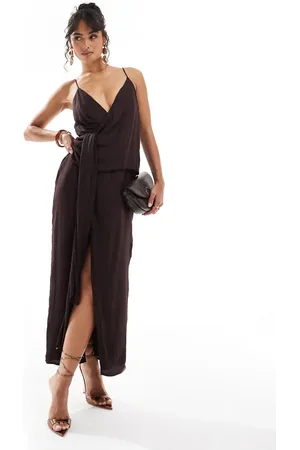 ASOS Cami strap drape tuck detail midi dress in aubergine