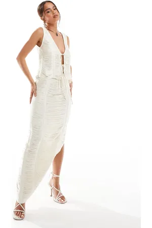 ASOS Premium fringed maxi skirt co-ord in cream