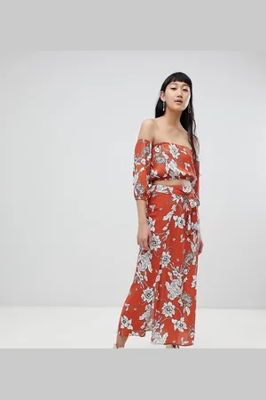 Pull&Bear Co-ord floral print skirt in rust