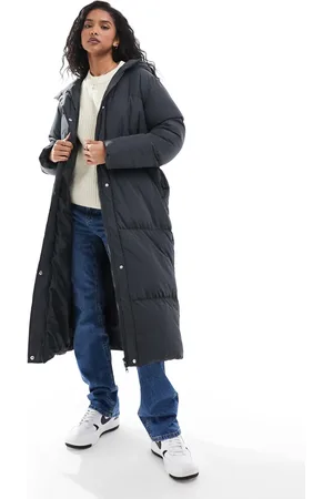 Threadbare Maxi puffer coat with hood in charcoal