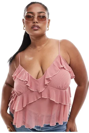 ASOS ASOS DESIGN Curve mesh cami top with ruffles in dusty