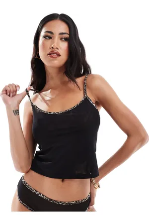 ASOS Mackenzie mesh cami with leopard trim in
