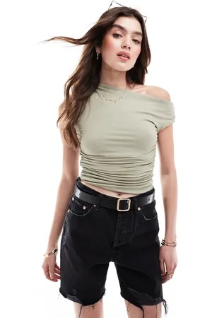 Cotton On Cotton On rib rouched short sleeve top desert sage