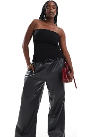 ASOS ASOS DESIGN Curve faux leather wide leg pull on trousers in charcoal
