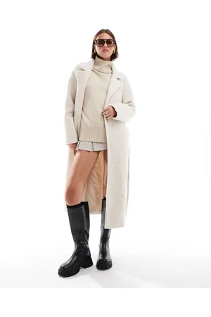 Brave Soul Boucle formal belted coat in cream