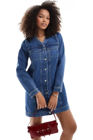 ASOS Denim western long sleeve dress in mid