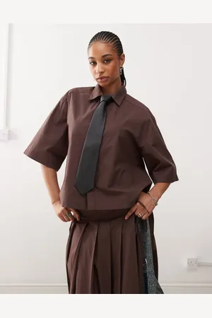 COLLUSION Oversized boxy short sleeve shirt co ord in chocolate