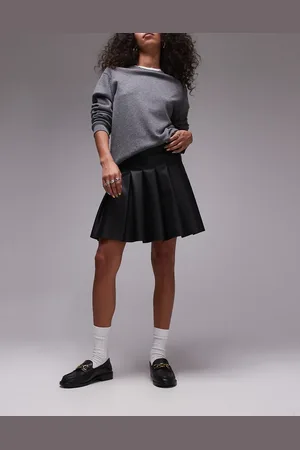 Topshop Faux leather clean pleat mini skirt in
