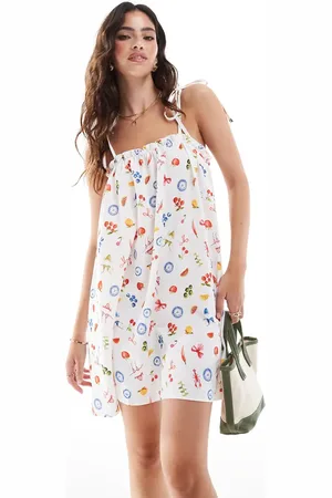 Miss Selfridge Fruit print tie shoulder smock dress