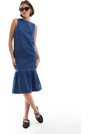 ASOS Denim dropwaist midi dress in indigo
