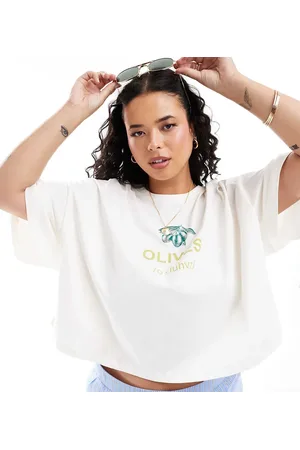 ONLY Olive print crop t-shirt in