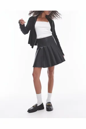 Topshop Faux leather clean pleat mini skirt in