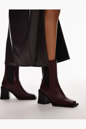 Topshop Nisha block heeled chelsea boots in burgundy
