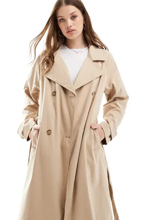 Hollister Collared trench coat with belt in tan