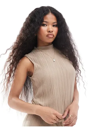 VERO MODA Sleeveless plisse top co-ord in stone
