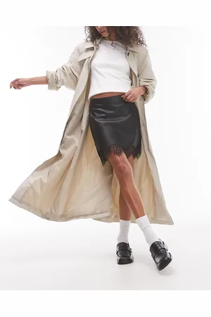 Topshop Faux leather lace insert mini skirt in