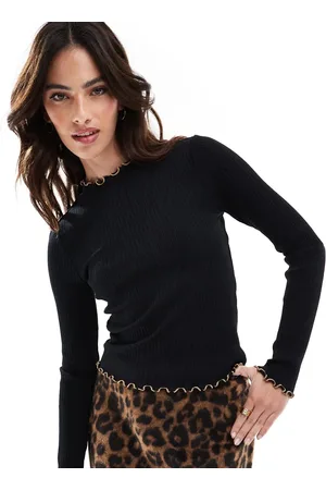 VERO MODA Ribbed long sleeve top in with white contrast tipping