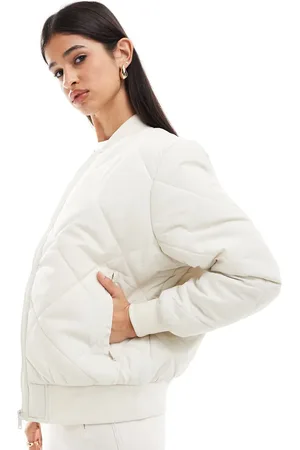 Brave Soul Oversized cropped bomber jacket in cream