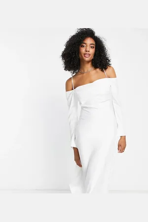 EVER NEW Bridal cold shoulder cowl midi dress with thigh split in ivory
