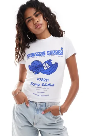 COLLUSION Shirred fruit print baby tee in