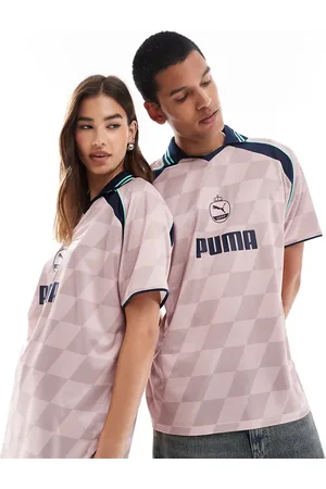 PUMA Diamond Print Football jersey in and off white - exclusive to ASOS
