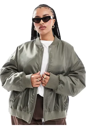 ASOS ASOS DESIGN Curve spliced bomber jacket in khaki and grey