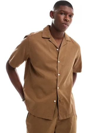 Only & Sons Revere collar waffle texture shirt co-ord in chocolate