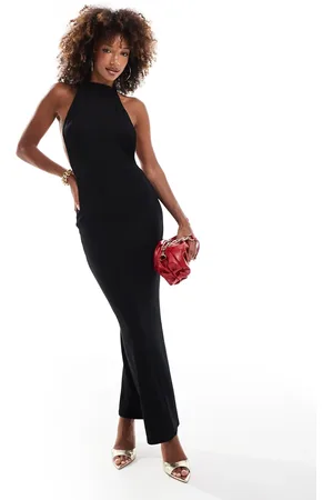 ASOS High neck halter maxi dress with twist back strap detail in