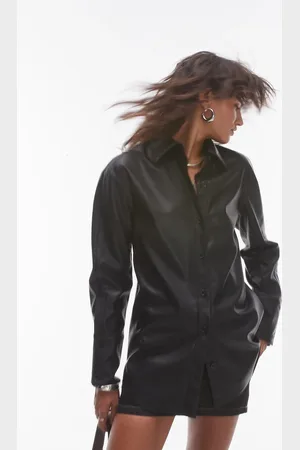Topshop Oversized faux leather shirt in