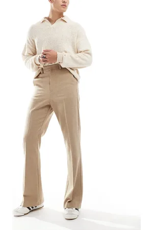 ASOS Smart high waist flared wool mix trousers in stone