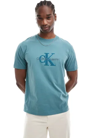 Calvin Klein Chenille monologo t-shirt in turquoise