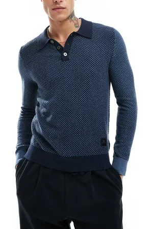 Paul Smith Long sleeve knit polo with logo in