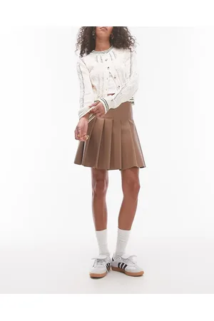Topshop Faux leather clean pleat mini skirt in coffee