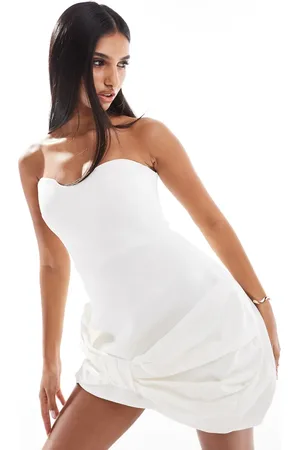 ASOS Asymmetric bandeau mini dress with oversized bow hem in