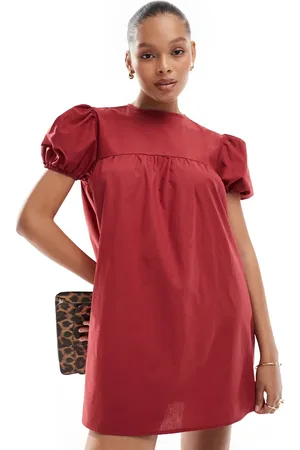 ASOS Poplin babydoll smock dress with puff sleeve in
