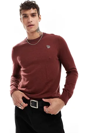 Paul Smith Zebra logo tipped neck knit jumper in burgundy