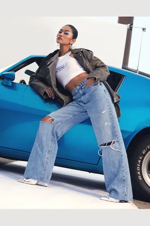 ASOS Wide leg dad jeans with rips in mid
