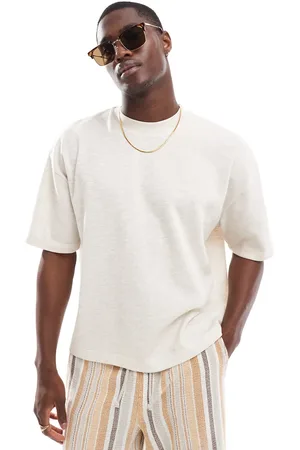 ASOS Relaxed high neck textured t-shirt in ecru slub
