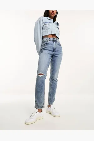 ASOS Slim fit comfort mom jeans with rip in mid