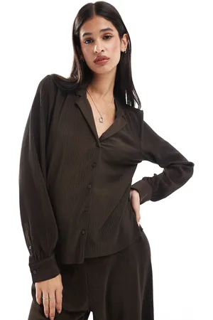 Object Plisse shirt co-ord in chocolate