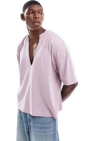 ASOS Oversized boxy t-shirt with deep cut v-neck in lilac