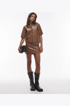 Topshop Faux leather co ord mini skirt in chocolate