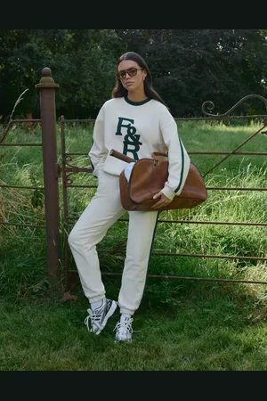 4th & Reckless Sloane cuff jogger in green and cream contrast