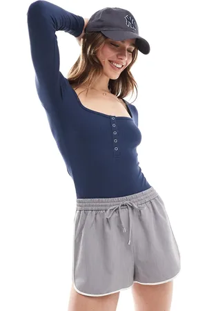 Miss Selfridge Long sleeve scoop neck henley popper bodysuit in